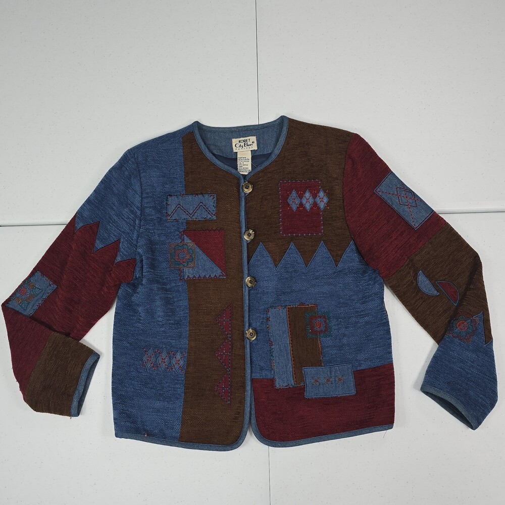 Vintage 90s Koret City Blues Patchwork/Tapestry/Denim Cottage Boxy Jacket S